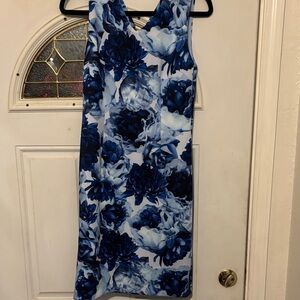 T Tahari Blue Floral Midi Dress